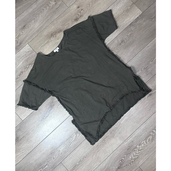 Umgee Tops - Umgee Olive Green Frayed High Low Tee